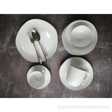 Porcelain Dinner Set na may Silver-Rim